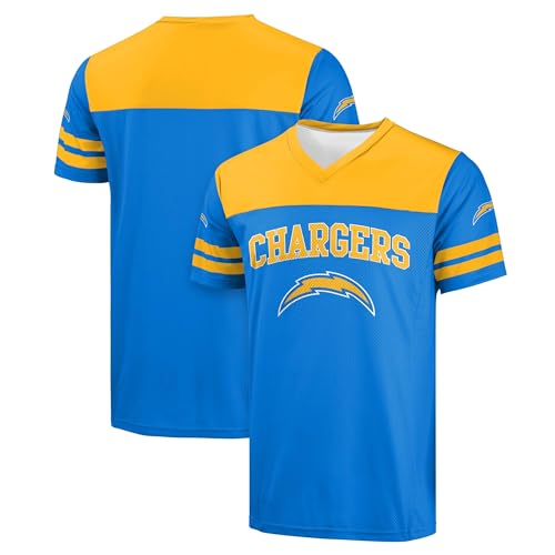 FOCO NFL Men's Officially Licensed Primary Logo Team Color Wordmark Game Day V-Neck Football Top - Los Angeles Chargers - Blue - (Large)