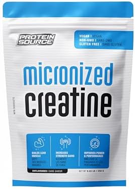 Protein Source Creatine Monohydrate Powder | Micronized 250 G - MADE IN CANADA - Increase Strength - Reduce Fatigue - Lean Muscle Building - 100% Pure Creatine - Better Absorption - Supports Muscle Growth - Unflavored - 50 Servings
