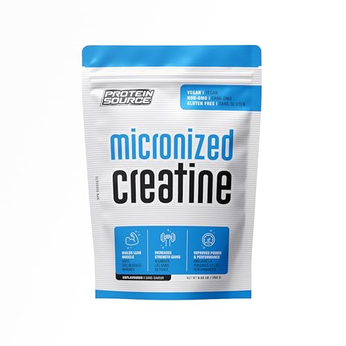 Protein Source Creatine Monohydrate Powder | Micronized 250 G - MADE IN CANADA - Increase Strength - Reduce Fatigue - Lean Muscle Building - 100% Pure Creatine - Better Absorption - Supports Muscle Growth - Unflavored - 50 Servings