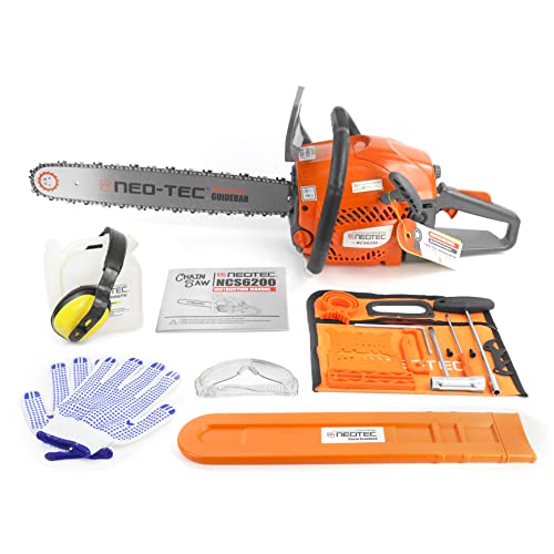 NEOTEC 20 Inch Chainsaw, 62CC Power Chain Saws Gas Powered 2 Stroke Handed Petrol Gasoline Chain Saw for Cutting Wood Outdoor Garden Farm Home