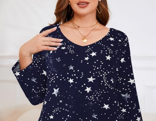 Image of LARACE Tunics 3 /4 Sleeve Plus Size Tops for Women V Neck Loose Fit Flowy Clothing for Leggings