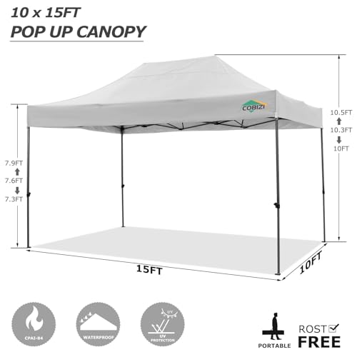 Image of COBIZI 10x15 Pop Up Canopy Tent with 4 Sidewalls,Heavy Duty Canopy,White