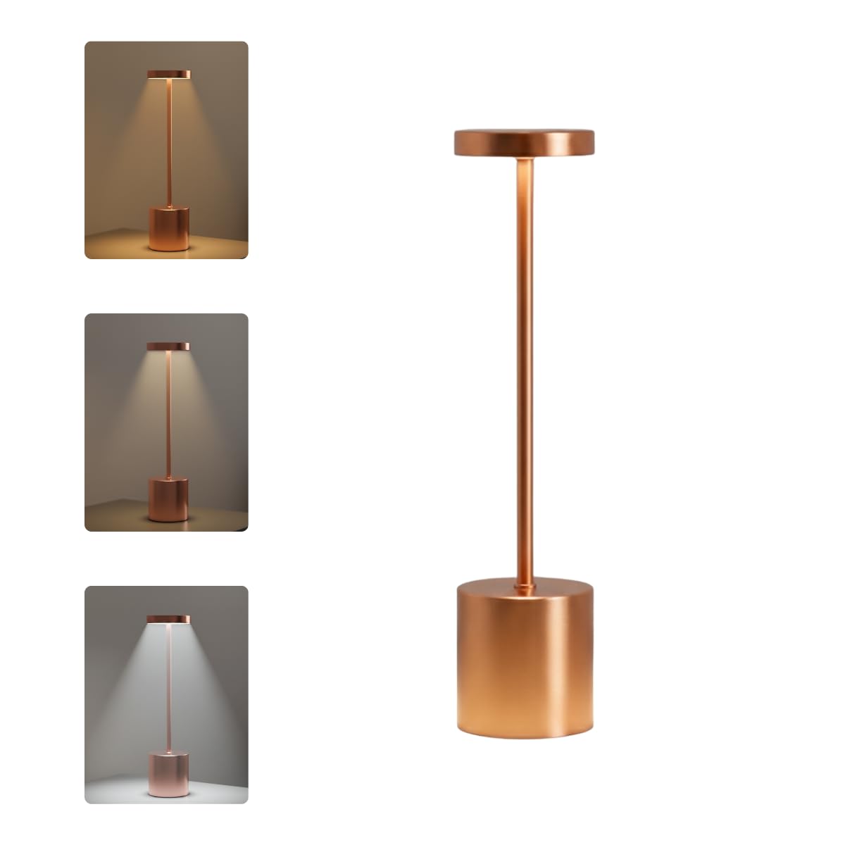 Luminária de Mesa LED Touch Recarregável Sem Fio com 3 Cores de Luz e Controle