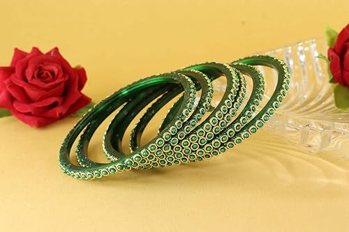Image of NMII Glass Golden Beads & Pearls Moti Work Designer Bangles Set For Women & Girls | Kanch ki Chudi Set | Girl's Bangles Bracelet | Glass Bangles | Daily, Wedding, Party, Fashion Jewellery- Set of 12