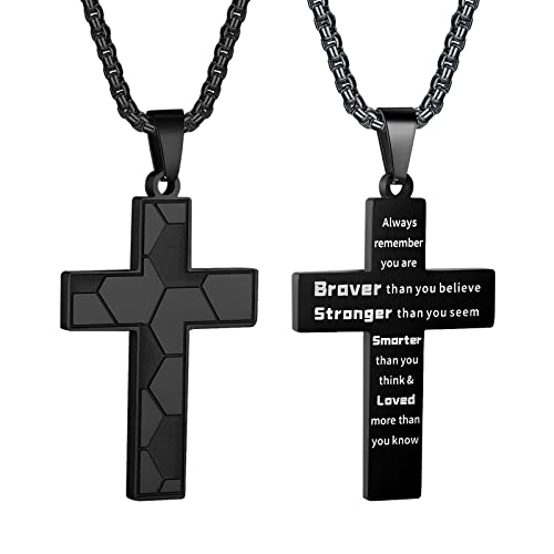 Soccer Cross Necklace for Men Inspirational Bible Verse Cross Pendant Stainless Steel Chain 22+2 inch Soccer Sports Jewelry Football Gift for Men