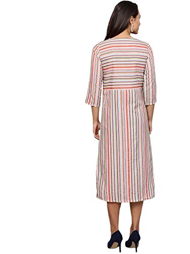 Image of INDO ERA Women's Modal Striped Ankle Length A-Line Dress (Ie19Ed7Cr1116)