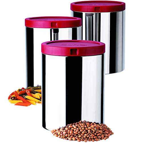 Porta Mantimentos Inox 3 Peças com Tampa, Euro, Vermelho