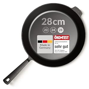STUR - ORIGINAL Gusseisenpfanne Induktion 28 cm - Cast Iron Pan für alle Herdarten - Pfanne Gusseisen fein geschliffen - Made in Germany - frei von künstlicher ANTIHAFT-BESCHICHTUNG & kratzfest