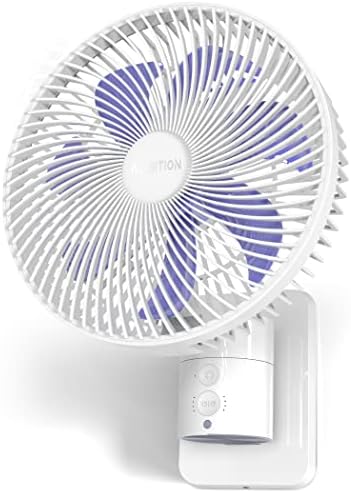 Airbition 8-Inch Small Wall Mount Fan with Remote, AC/DC(12V), 90°Oscillating, 4 Speeds, Timer, 5.9 ft Cord, for Home Office Bedroom Garage Camping RV- White