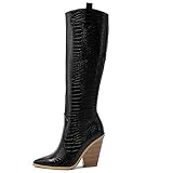 Dicker Absatz mit spitzen Zehen: Knielange Stiefel mit sexy und modischen spitzen Zehen, elegantem 10 cm dickem Design mit hohen Absätzen, stabiler und bequemer. Gleichzeitig kann es die Körperproportionen verlängern und die Beine schlanker und charmanter machen.