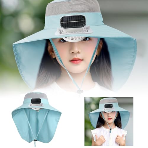 Wide Brim Solar Fan Hat for Kids,Outdoor Wide Brims Bucket Hat Sun Protection Fishing Beach Hat with Fan for Boy Girl2