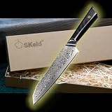 Damast Santoku Messer 20 cm, Japanisches Kochmesser aus VG10 Stahl, Chefmesser aus 67 Lagen Damaststahl, G10 Griff, Extrem Scharfes Profi Küchenmesser für Fleisch, Fisch & Gemüse