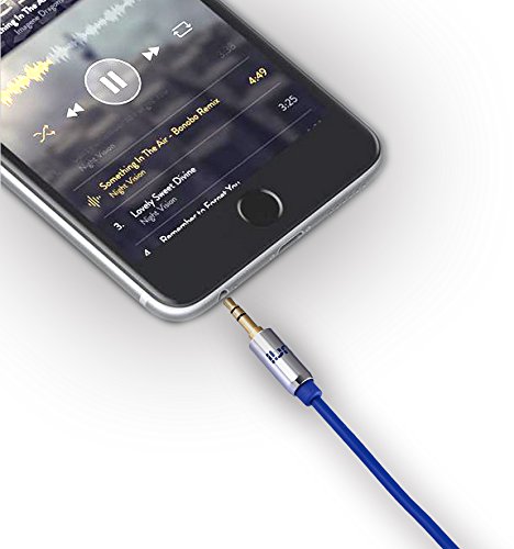 IBRA 5 Feet 3.5mm Auxiliary Audio Cable AUX Cable for Headphones, iPods, iPhones, iPads, Home/Car Stereos and More (Blue Wired)