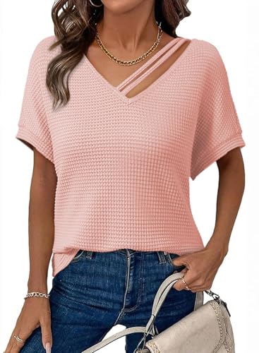 Dokotoo Spring Outfis for Women Short Sleeve Tops for Women