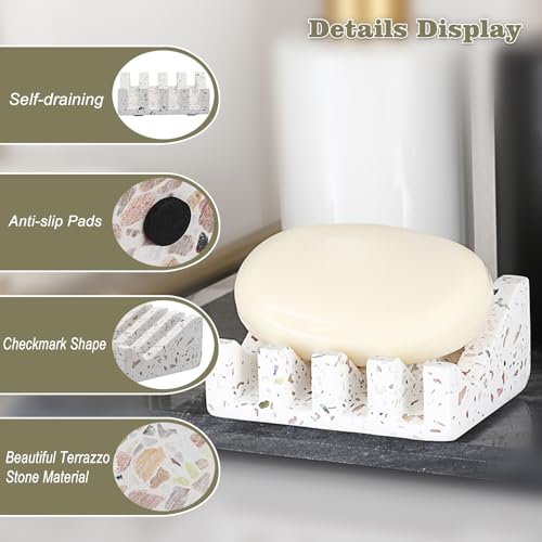 Sumnacon ULSMC01475 Self Draining Soap Dish Terrazzo Stone Soap Holder With Non-Slip Pads,Decorative Soap Dishes For Bar Soap,Shower Bar Soap Holder For Shower Bathroom Kitchen Sink Countertop thumb #4