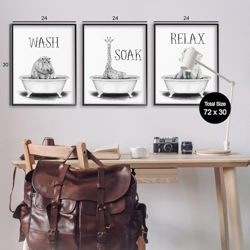 Image of Jungle Animals Bathroom Signage, 24 x 30 Inch Framed Giclee Print Set | Stupell Industries . By Rachel Nieman . Ready to hang . Great for bath and laundry . Made in USA