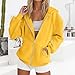 Fleecejacke Damen Sweatshirts Stilvolle solide Reißverschlussjacke für den Alltag Langarmmantel 1860 Pullover (Yellow, XL)