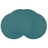 SHACOS Round Placemats Set of 4 Woven Braided Table Placemats 15 inch Circle Place Mats Washable Non Slip Table Mats for Home Wedding Party, Teal Green