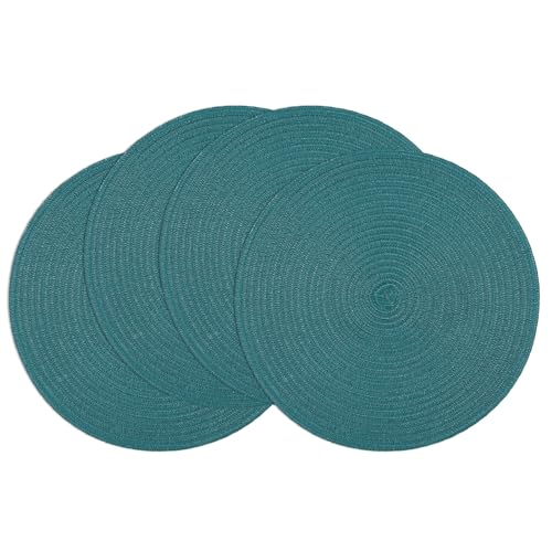 Image of SHACOS Round Placemats Set of 4 Woven Braided Table Placemats 15 inch Circle Place Mats Washable Non Slip Table Mats for Home Wedding Party, Teal Green