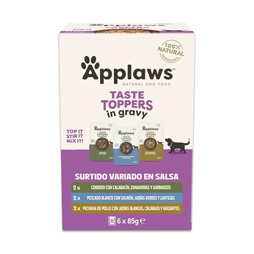 Applaws Comida Húmeda para Perros Natural, Surtido Mixto sin Granos en Salsa, Paquete de 6 Bolsitas de 85g