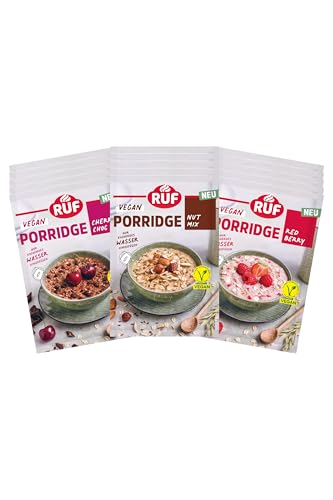 RUF Probier Set Porridge Vegan (15 Stück) 5 x 3 verschiedene Sorten Instant Haferbrei für ein schnelles und gesundes Frühstück, 15 x 65g Beutel