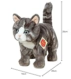 Teddy Hermann 91822 Katze 20 cm, Kuscheltier, grau getigert mit optimalem Recyclinganteil