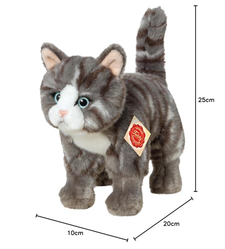 Teddy Hermann 91822 Katze 20 cm, Kuscheltier, grau getigert mit optimalem Recyclinganteil