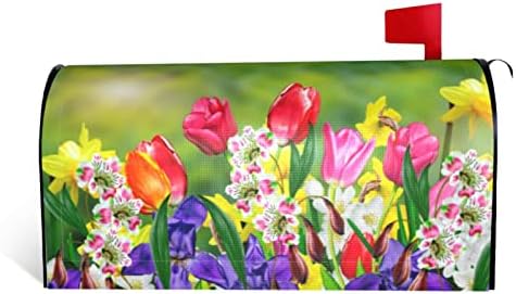 Chayber Mailbox Covers Magnetic Spring Summer Flowers Mailbox Cover Magnetic Daffodils and Tulips Garden Yard Green Decor for Outdoor Standard Size 21x18 in