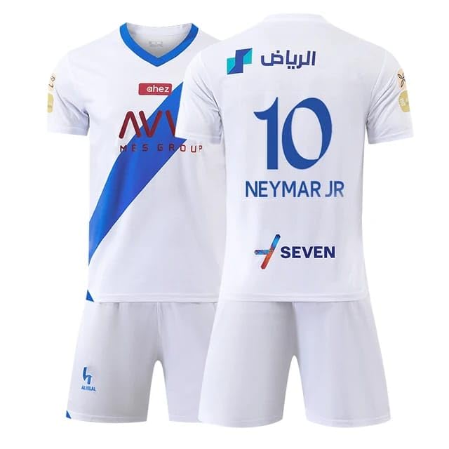 UX MACHAL HILAL Football Kits 23/24 New Season Al Hilal Away Football Kits NEYMAR JR #10 Fans Jersey with Shorts Kids,Youth Size.