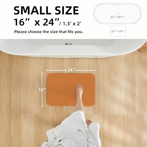 Bathroom Mat Quick Dry, Bathroom Rugs Non Slip Washable Thin Absorbent Bath Mat Fits Under Door Bathroom Floor Mat Perfect for Bath, Shower, or Sink 16"x24" Orange