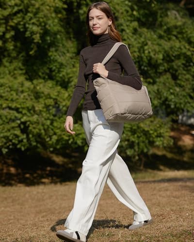 BAGSMART Tote Bag for Women, Lightweight Puffy Tote Bag with Compartments Shoulder Bag Handbag for Travel, Work, Gym (c-Standard Size-Grayish Brown, Standard Size)