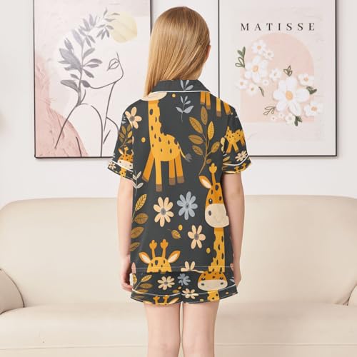 senya Pajama Sets Silky Button Down Nightwear Sleepwear Size 5-14 Years Giraffe Flower4