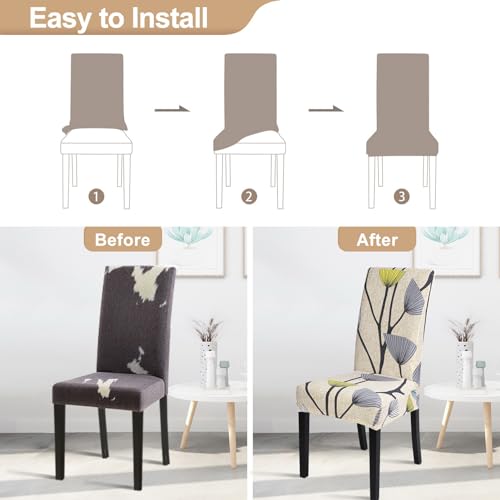 Image of SearchI Dining Room Chair Covers Set of 4, Stretch Printed Parsons Chair Slipcovers Spandex Removable Washable Kitchen Chair Protector Cover for Dining Room, Hotel, Ceremony(Dandelion Pattern)