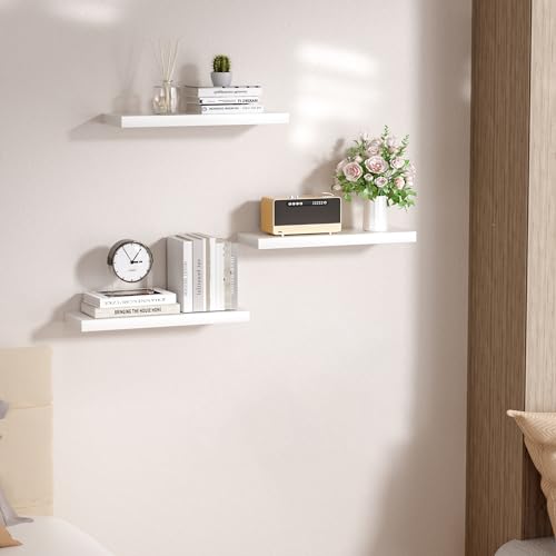 VOGGV Wandregal, Regale Weiß Wand, 3er-Set Schweberegal Weiss Moderne und Dekorative Regale für Schlafzimmer, Küche, Büro, Wohnzimmer usw