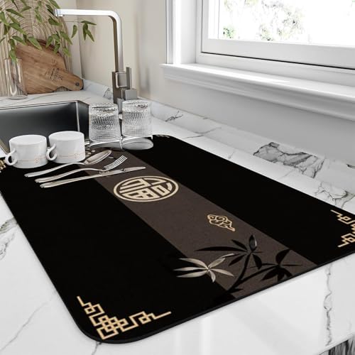 Image of Dish Drying mat for Kitchen Water Absorbent mats for Kitchen Utensils Large Dry mat for Kitchen Utensils Drying mat Water Absorbent mats for Kitchen Large Size 58x38cm (Design 18)
