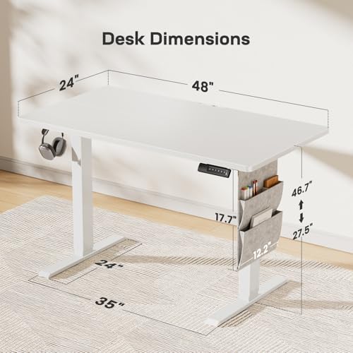 Image of Marsail Standing Desk Adjustable Height Home Office Desk,48x24 Electric Standing Desk, Stand up Desk with Storage Bag,Headphone Hook for Computer Workstations Desk Memory Preset