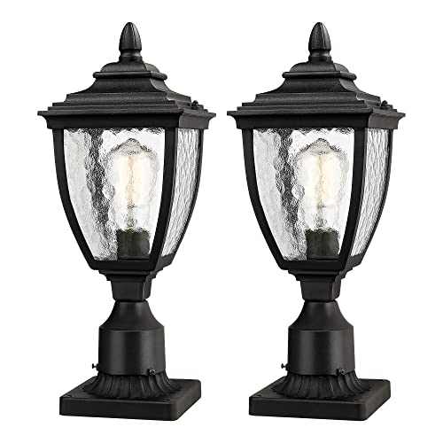 Beionxii Outdoor Post Lanterns, 19" H Large Exterior Lamp Post Light Fixture W/Pier Mount Base, Black Cast Aluminum W/Water Glass - A162P-2Pk #TOP8