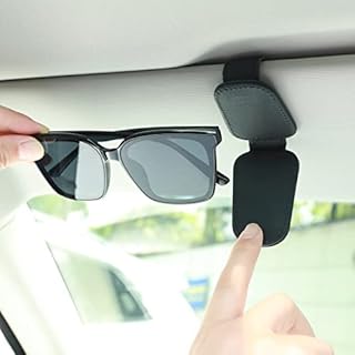 Cobee Magnetic Leather Sunglass Holder, Sunglasses Holder for Car Sun Visor Universal Car Magnetic Glasses Eyeglass Hanger Clip Mounted with Ticket Card Clip Car Interior Organizer Accessories, Black