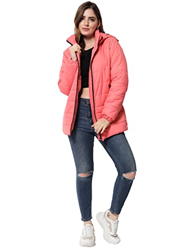 Image of KOTTY Women Nylon Peach Pink Solid Puffer Jacket