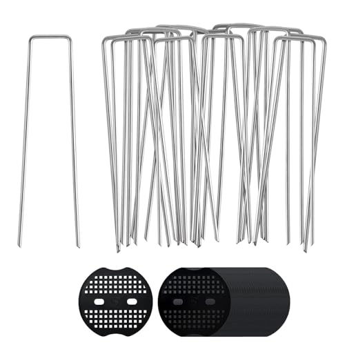 Grapas de Acero versátiles para paisajismo, pasadores en U de 3 mm de Grosor + Arandelas para asegurar la Cubierta del Suelo, el vellón y el césped Artificial 100 Piezas 200x40mmØ3mm
