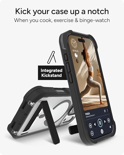 Image of ZAGG Rainier Case with Kickstand for iPhone 17 Pro - Black, Graphene 22ft (7m) Drop Protection, Lanyard Attach Points, MagSafe, Wireless Charging Compatible, 2-Piece Design, Phone Case