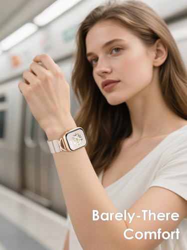 Image of V.R.HOPE Stretchy Resin Apple Watch Band for Series Ultra /10 /9 /8 /7 /SE 38mm 40mm 41mm 42mm Fashion Cute, Lightweight & Flexible, Rectangle Design with iWatch Series 6 /5 /4 /3 /2 /1(Fluorescent White-S)