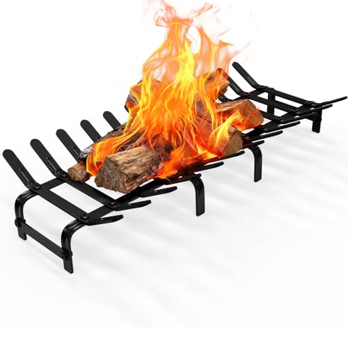 TBMLC Black Steel Fireplace Grate -Steel Firewood Log Burning Rack Stylish and Durable Firewood Burning Rack Holder for Indoor Chimney Hearth or Outdoor Fire Pit (Black 28 * 12.5 Inches)