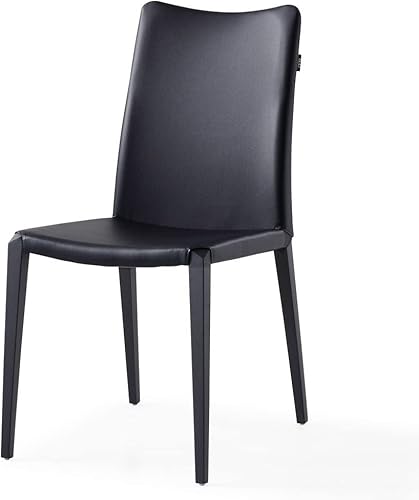 Miniatura 3 de ZURI Silla de comedor moderna Jordan en cuero sintético negro y base de acero negro mate