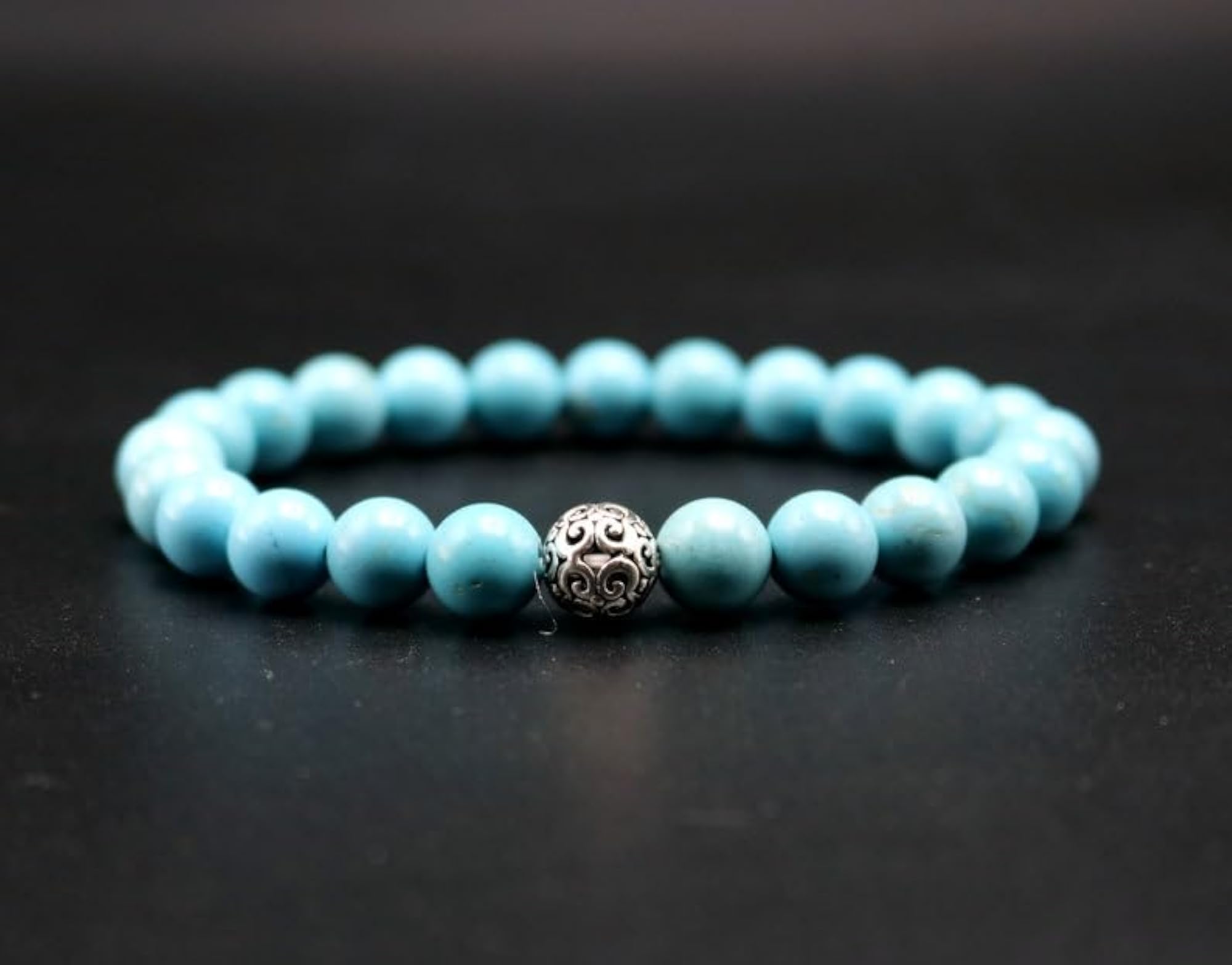 Natural Mint Blue Turquoise 8mm Bead Stretchable Bracelet, Unisex Healing
