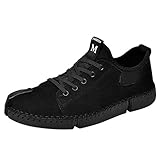 Männer Lederschuhe Freizeit Hand nähen Herren Schnürhalbschuhe Freizeit Bequeme Outdoor Lazy Schuhe British Style Freizeitschuhe Flache Turnschuhe Herren Schuhe, Schwarz