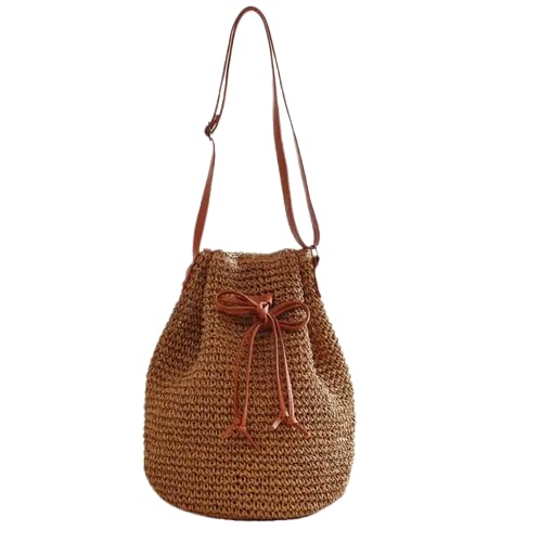 Image of MAIRO LIFESTYLE Straw Wicker Handmade Boho Summer Beach Drawstring Tote Bag