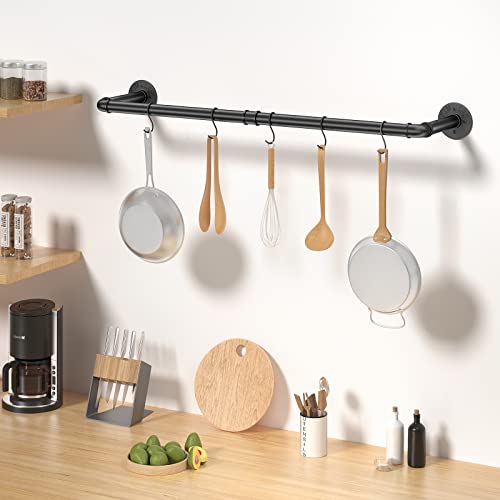 Elibbren 2 Pack Clothing Rack Wall Mount, Industrial Pipe Clothing Rack 38.4In, Hanging Clothes Rack,Heavy Duty Iron Garment Rack Bar For Closet,Laundry Room, Multi Purpose Hanging Rod,Black #TOP5