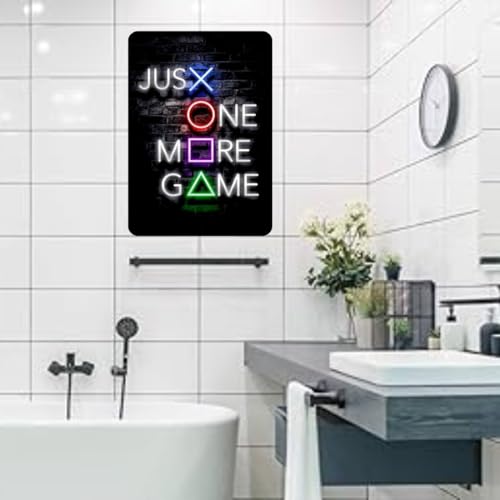 Image of Zesta Bathroom Decor Items Washroom Decor Tin Sign | Aesthetic Posters Wall Poster for Bedroom | Magnetic Cafe Decoration Items / Restaurant Decorations Items | Quirky Home Decor Bar Accent (Just One More Game)