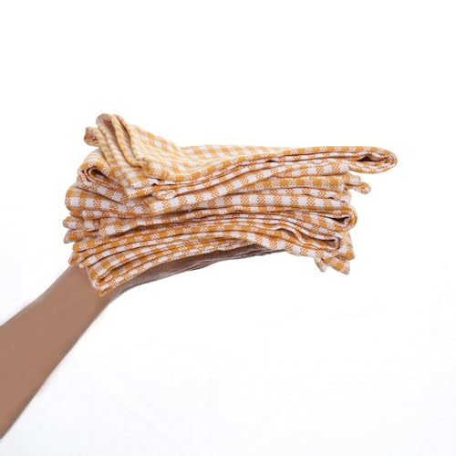 Image of 4 Pack Gingham Check Kitchen Dish Towels 16x26 Inches, Absorbent & Durable, Washable, Hand Tea Towels with Hanging Loop - Ideal for Restaurants & Home Kitchens, Yellow White